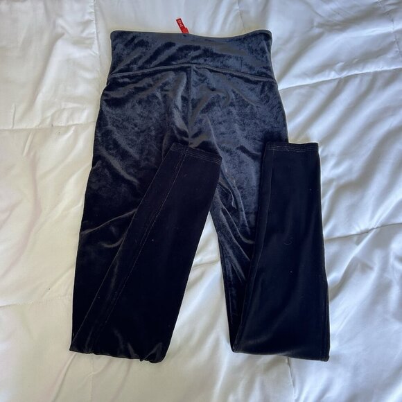 SPANX Womens Medium M Black Velvet High Waisted Leggings Slimming Stretch Pants - Picture 6 of 7